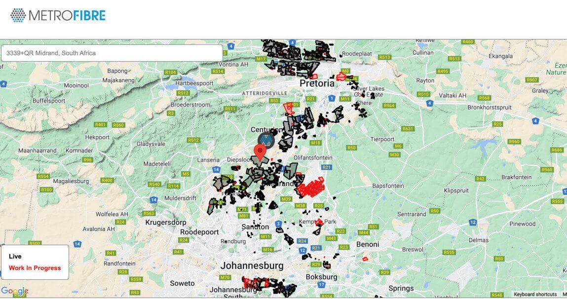 Metrofibre Fibre Map of Joburg