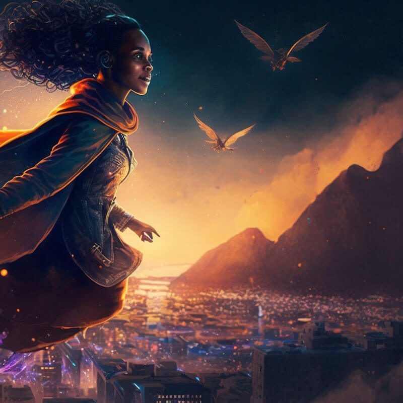 Fibre Internet Superheros_0009_gregwdooley_black_lady_in_plain_clothes_flying_over_Africa_like_fec58e9a-733e-4ac4-9d27-e Metrofibre Fibre Girl